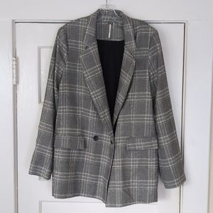 Free People Gray Plaid Blazer